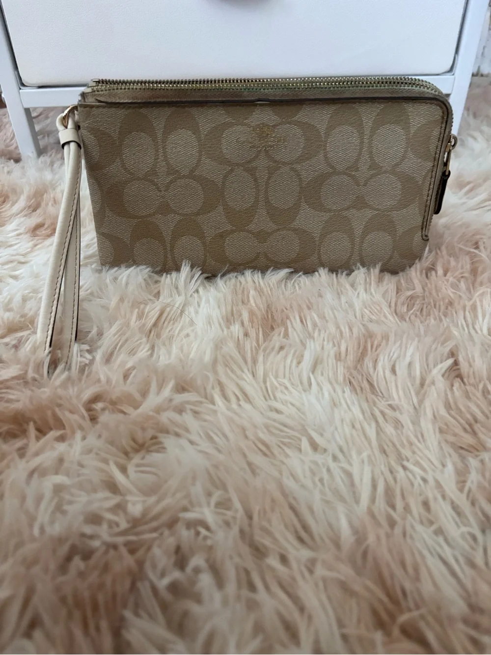 Coach Khaki/Tan Signature Canvas Wristlet with Gold Logo